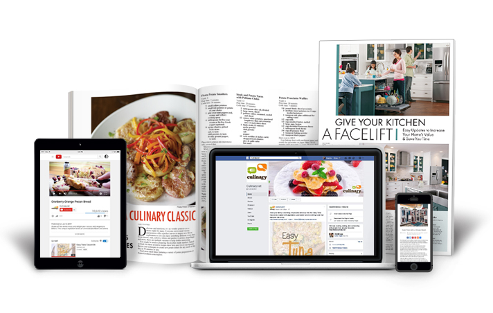Family Features Free Content shown on tablets, phone, laptop, magazine, and newspaper